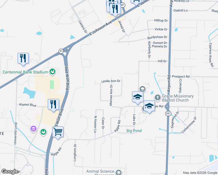 map of restaurants, bars, coffee shops, grocery stores, and more near 321 Marzee Ann Drive in Jonesboro