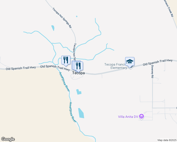 map of restaurants, bars, coffee shops, grocery stores, and more near 120 Old Spanish Trail Highway in Tecopa