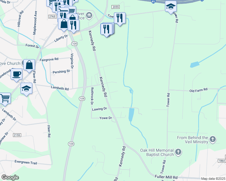 map of restaurants, bars, coffee shops, grocery stores, and more near 401 White Spruce Court in Thomasville