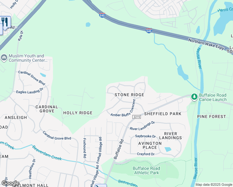 map of restaurants, bars, coffee shops, grocery stores, and more near 5221 Stone Station Drive in Raleigh