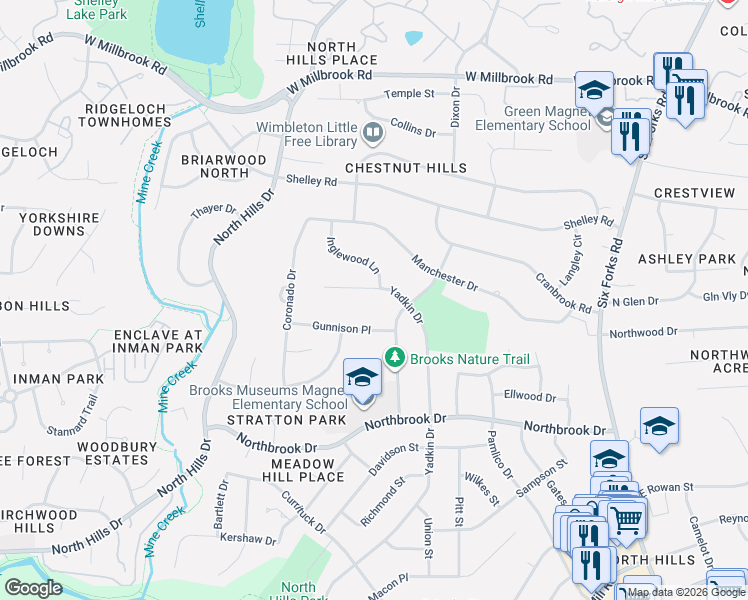 map of restaurants, bars, coffee shops, grocery stores, and more near 5001 Yadkin Drive in Raleigh
