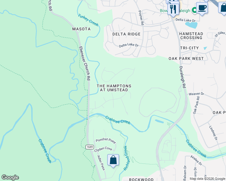map of restaurants, bars, coffee shops, grocery stores, and more near 5109 Mankoma Terrace in Raleigh