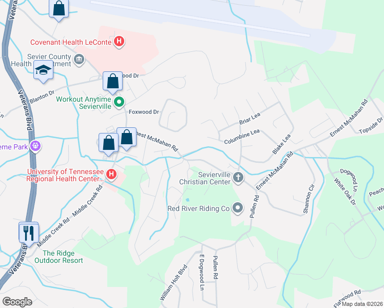 map of restaurants, bars, coffee shops, grocery stores, and more near 1170 Ernest McMahan Rd in Sevierville
