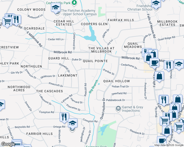 map of restaurants, bars, coffee shops, grocery stores, and more near 705 Haverhill Court in Raleigh