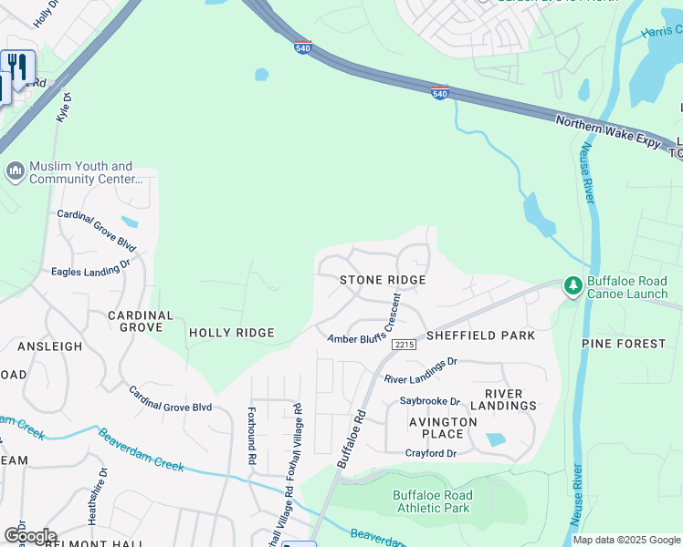 map of restaurants, bars, coffee shops, grocery stores, and more near 5217 Stone Station Drive in Raleigh