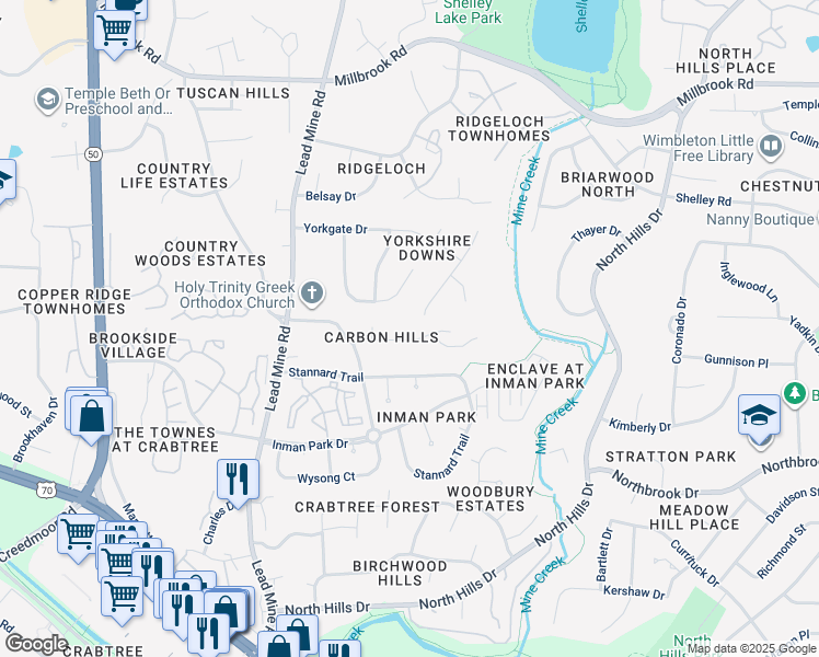 map of restaurants, bars, coffee shops, grocery stores, and more near 1904 French Drive in Raleigh