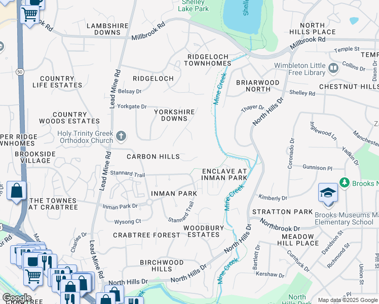 map of restaurants, bars, coffee shops, grocery stores, and more near 1805 French Drive in Raleigh