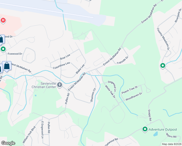 map of restaurants, bars, coffee shops, grocery stores, and more near 1306 Mountain Meadows Way in Sevierville