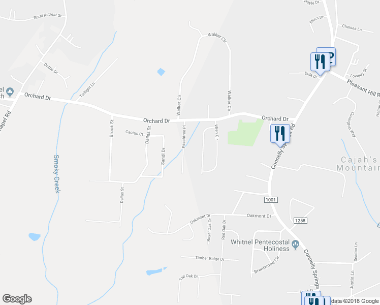 map of restaurants, bars, coffee shops, grocery stores, and more near 3332 Peachtree Place in Lenoir