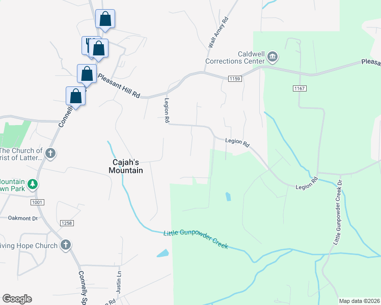 map of restaurants, bars, coffee shops, grocery stores, and more near 3382 Normandy Park Road in Lenoir