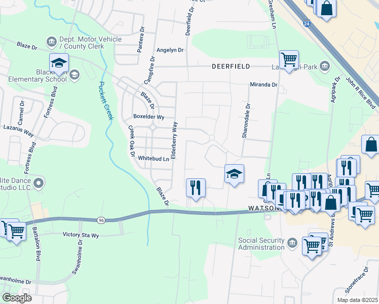 map of restaurants, bars, coffee shops, grocery stores, and more near 320 Rockcastle Drive in Murfreesboro