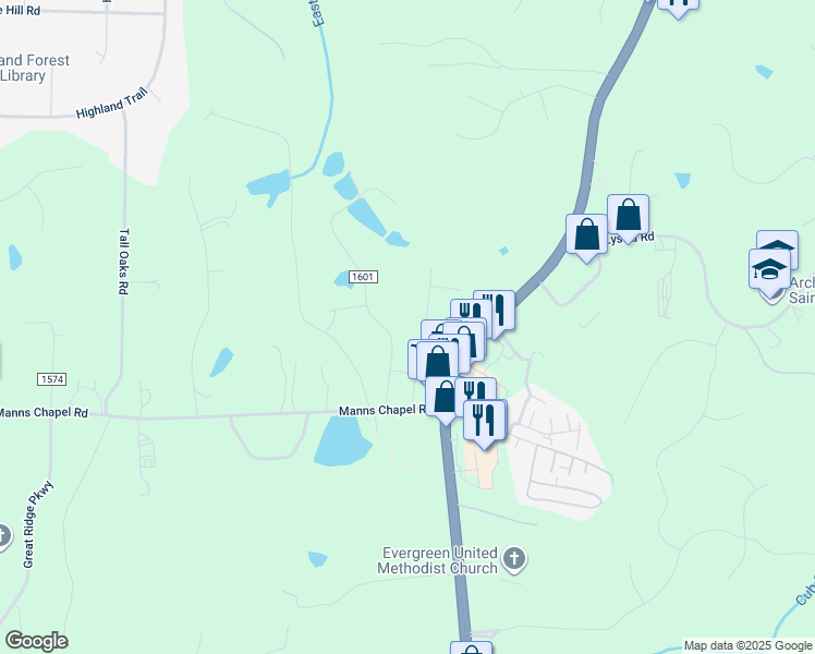 map of restaurants, bars, coffee shops, grocery stores, and more near 156 Cedar Village in Chapel Hill