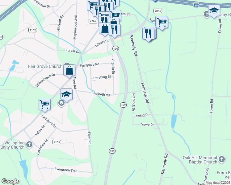 map of restaurants, bars, coffee shops, grocery stores, and more near 136 Lambeth Road in Thomasville