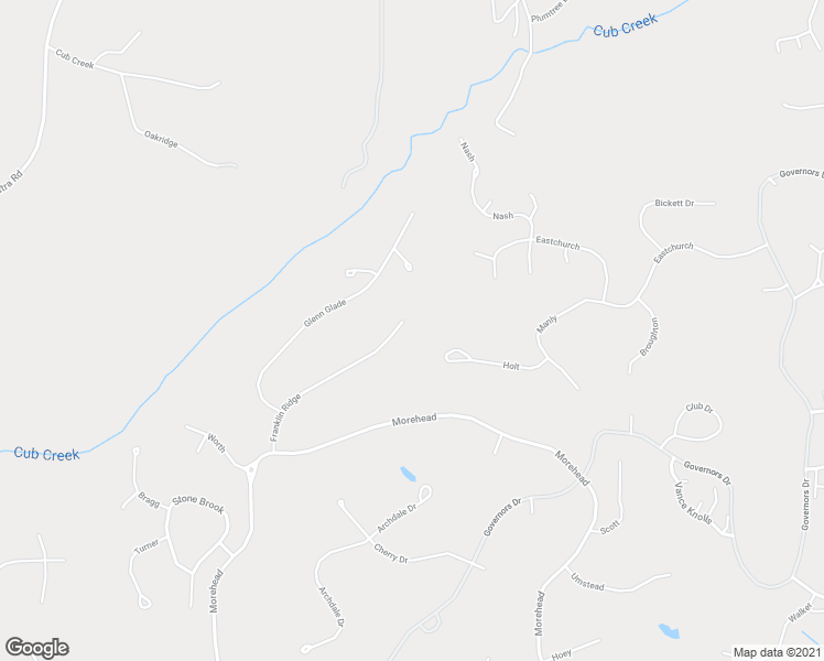 map of restaurants, bars, coffee shops, grocery stores, and more near 97624 Franklin Ridge in Chapel Hill