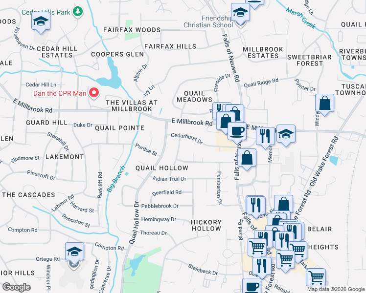 map of restaurants, bars, coffee shops, grocery stores, and more near 5006 Tremont Drive in Raleigh