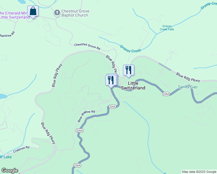 map of restaurants, bars, coffee shops, grocery stores, and more near in Little Switzerland