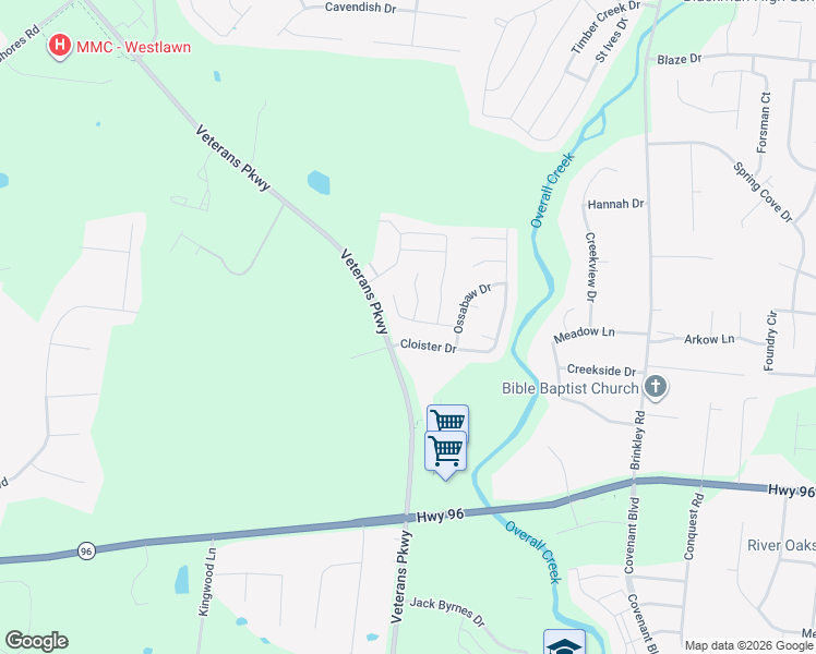 map of restaurants, bars, coffee shops, grocery stores, and more near 5441 Sabin Court in Murfreesboro