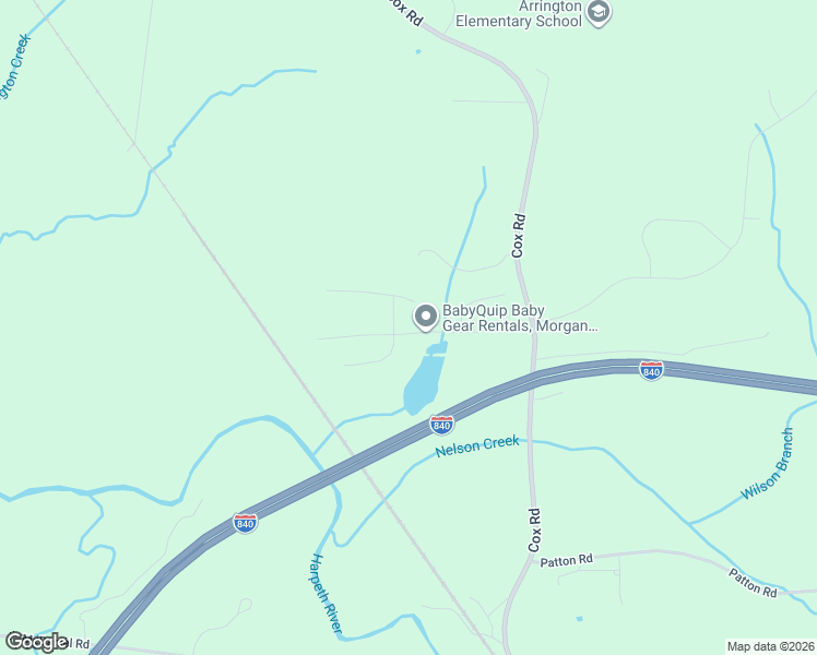map of restaurants, bars, coffee shops, grocery stores, and more near Interstate 840 in Arrington