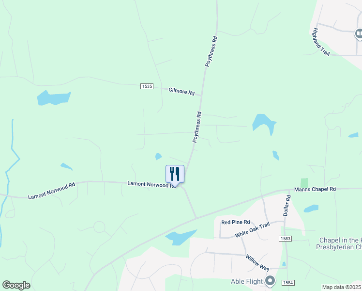 map of restaurants, bars, coffee shops, grocery stores, and more near 58 Cala Lily Court in Chapel Hill