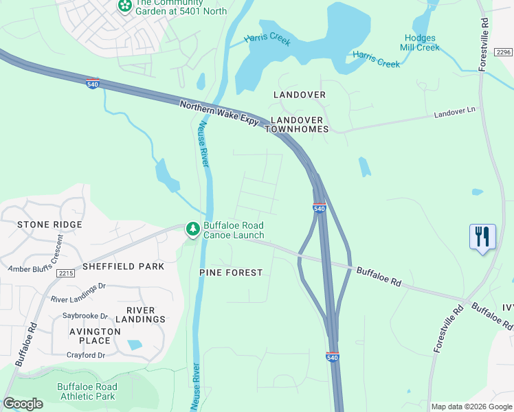 map of restaurants, bars, coffee shops, grocery stores, and more near 6927 Point Bar Place in Raleigh