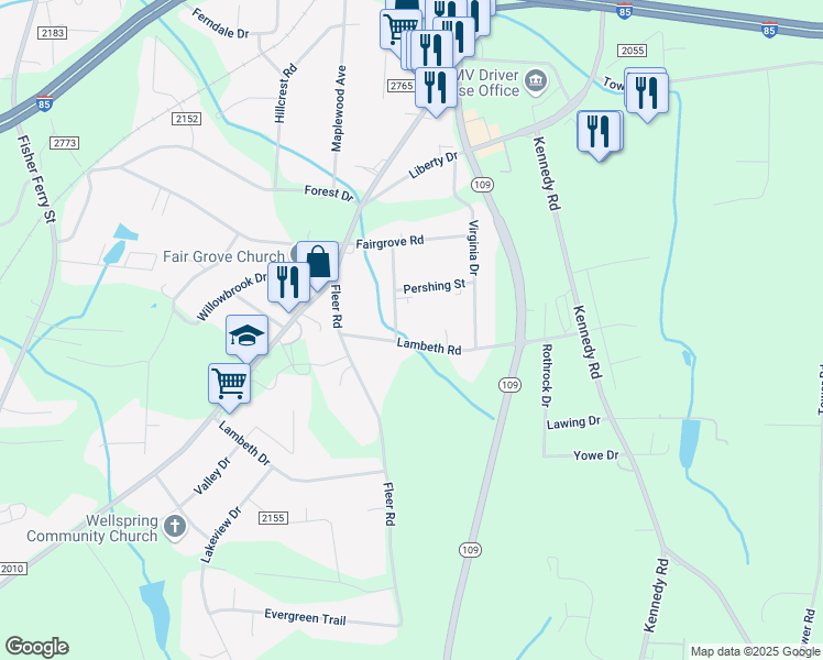 map of restaurants, bars, coffee shops, grocery stores, and more near 393 Springs Grove Lane in Thomasville