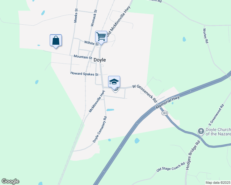 map of restaurants, bars, coffee shops, grocery stores, and more near 174 West Gooseneck Road in Doyle