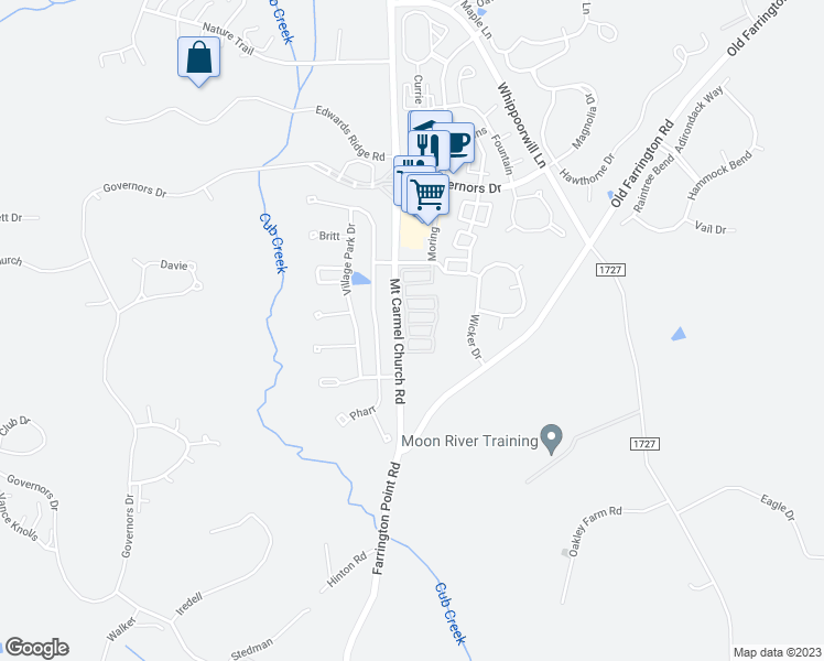 map of restaurants, bars, coffee shops, grocery stores, and more near 1061 Perdue Drive in Chapel Hill