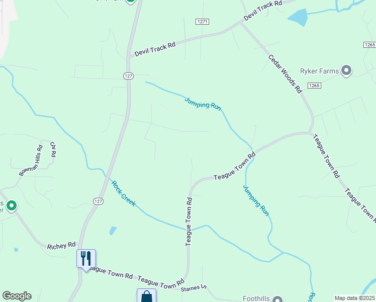 map of restaurants, bars, coffee shops, grocery stores, and more near Teague Town Road in Alexander County