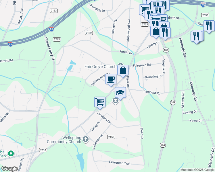 map of restaurants, bars, coffee shops, grocery stores, and more near 204 School Drive in Thomasville