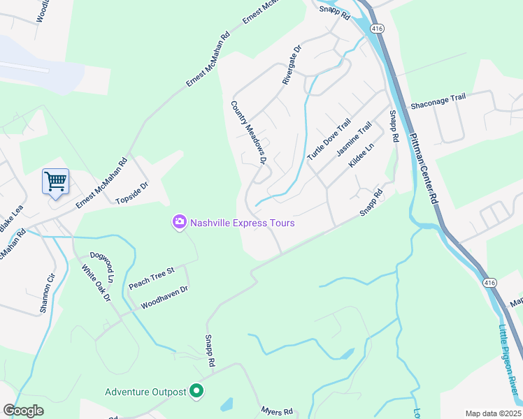 map of restaurants, bars, coffee shops, grocery stores, and more near 1419 Gatewood Court in Sevierville