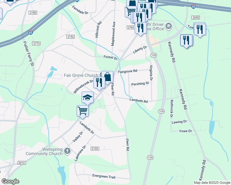 map of restaurants, bars, coffee shops, grocery stores, and more near 111 Fleer Road in Thomasville