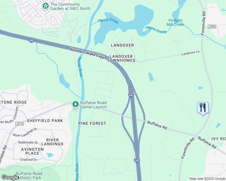 map of restaurants, bars, coffee shops, grocery stores, and more near 5230 Stream Stone Way in Raleigh