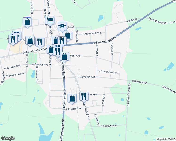 map of restaurants, bars, coffee shops, grocery stores, and more near 218 Pinevalley Court in Liberty