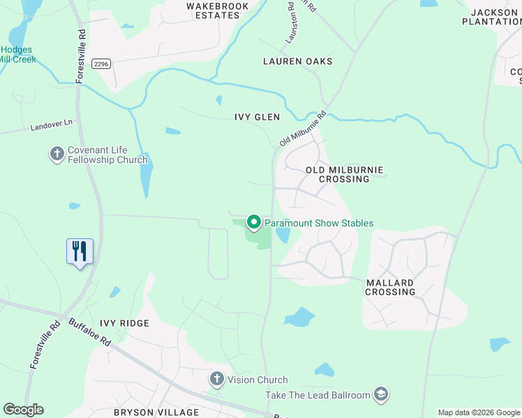 map of restaurants, bars, coffee shops, grocery stores, and more near 3429 Old Milburnie Road in Raleigh