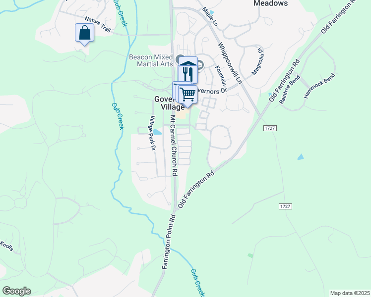 map of restaurants, bars, coffee shops, grocery stores, and more near 1038 Philpott Drive in Chapel Hill