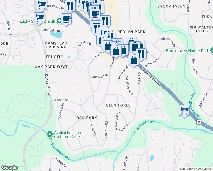 map of restaurants, bars, coffee shops, grocery stores, and more near 5013 Hollyridge Drive in Raleigh