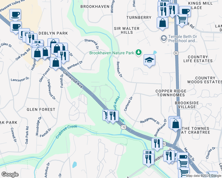map of restaurants, bars, coffee shops, grocery stores, and more near in Raleigh