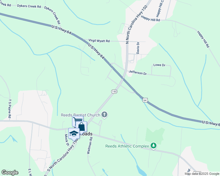 map of restaurants, bars, coffee shops, grocery stores, and more near 186 North Carolina 150 in Lexington
