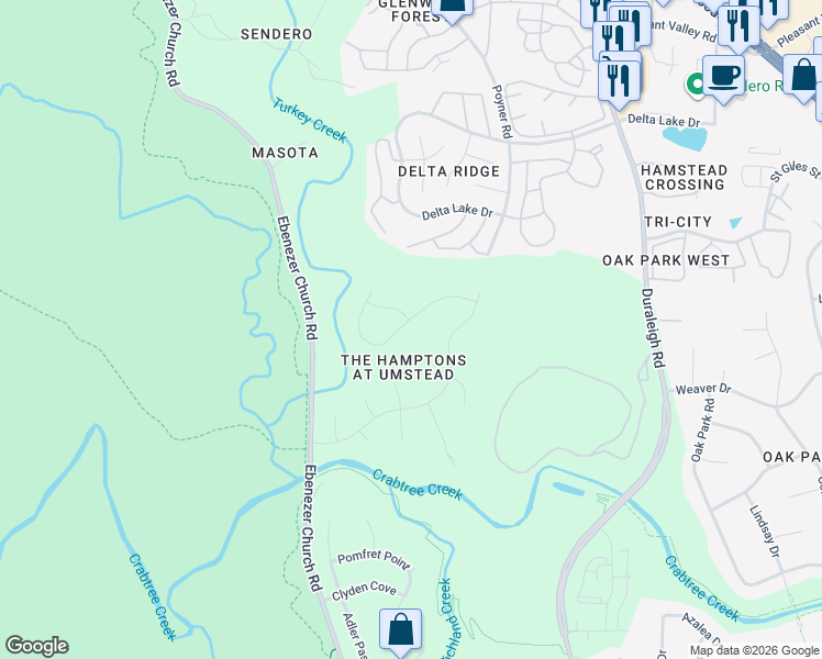 map of restaurants, bars, coffee shops, grocery stores, and more near 5300 Burcliff Place in Raleigh