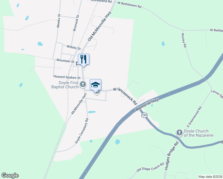 map of restaurants, bars, coffee shops, grocery stores, and more near 329 West Gooseneck Road in Doyle