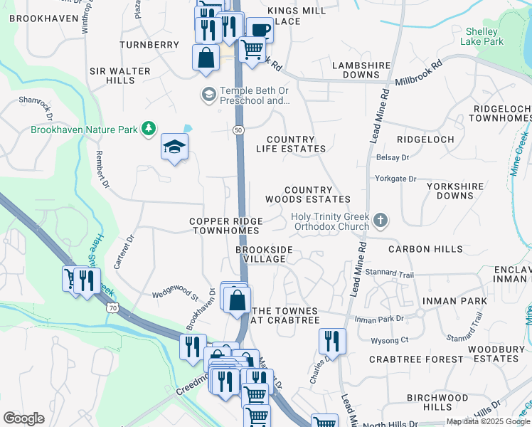 map of restaurants, bars, coffee shops, grocery stores, and more near 4901 Tall Timber Drive in Raleigh