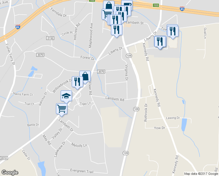 map of restaurants, bars, coffee shops, grocery stores, and more near 393 Springs Grove Lane in Thomasville