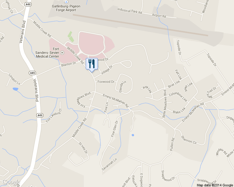 map of restaurants, bars, coffee shops, grocery stores, and more near 1265 Foxwood Drive in Sevierville