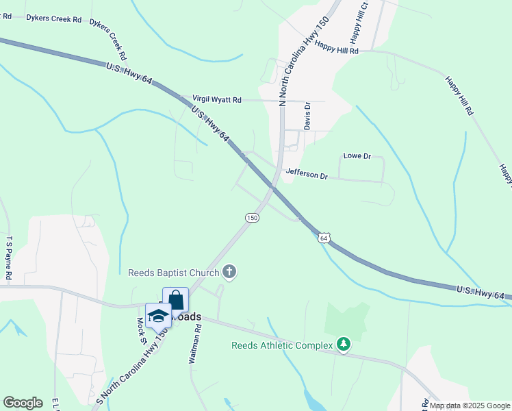 map of restaurants, bars, coffee shops, grocery stores, and more near 186 North Carolina 150 in Lexington