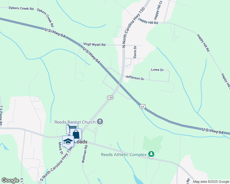 map of restaurants, bars, coffee shops, grocery stores, and more near 150 South North Carolina Highway 150 in Lexington