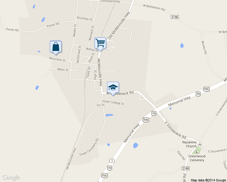 map of restaurants, bars, coffee shops, grocery stores, and more near 179 West Gooseneck Road in Doyle