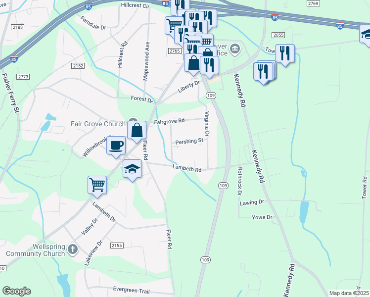 map of restaurants, bars, coffee shops, grocery stores, and more near 393 Springs Grove Lane in Thomasville