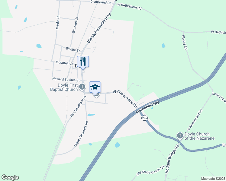 map of restaurants, bars, coffee shops, grocery stores, and more near 329 West Gooseneck Road in Doyle