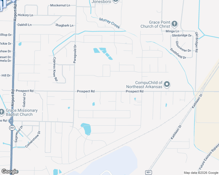 map of restaurants, bars, coffee shops, grocery stores, and more near 4908 Prospect Road in Jonesboro