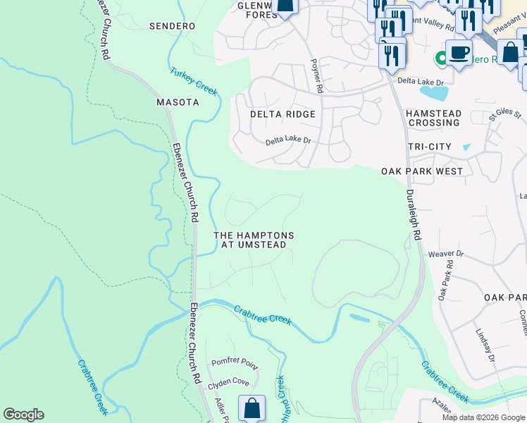 map of restaurants, bars, coffee shops, grocery stores, and more near 5300 Burcliff Place in Raleigh